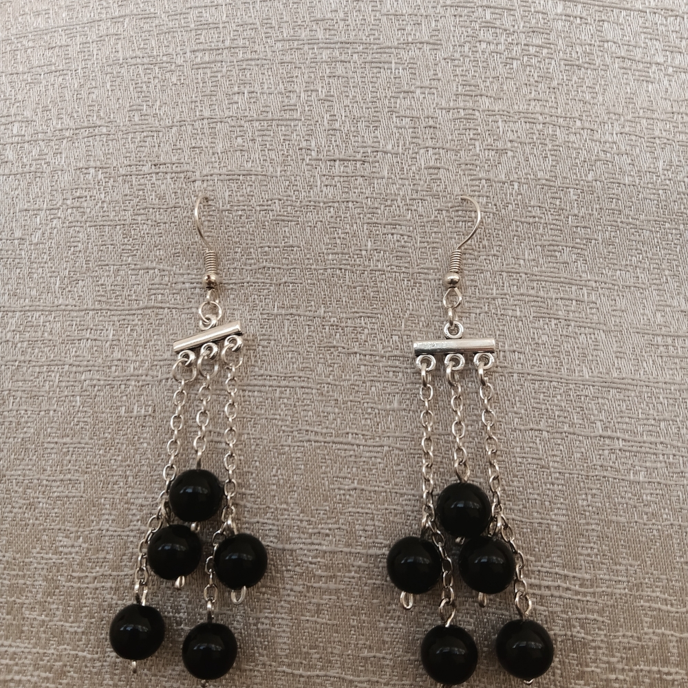 Elegant Black Beaded Dangle Earrings